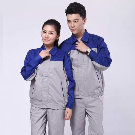 艳蓝配浅灰涤棉纱卡涤棉劳保临沂工作服AC072-DM